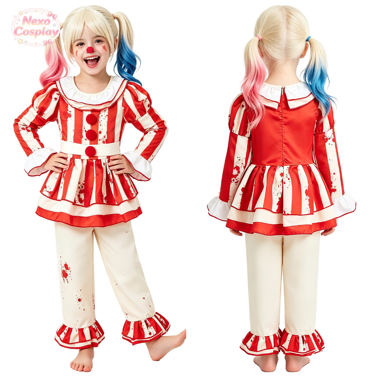 Halloween Costume Kids - Costume da clown horror a righe